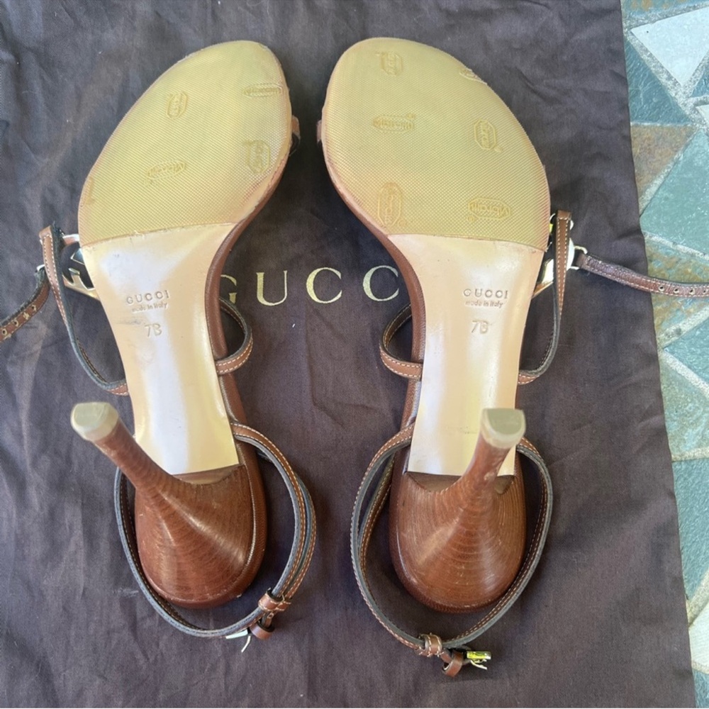 SOLD Gucci Tom Ford vintage gg y2k sandal heels logo brown leather - Picture 3 of 6